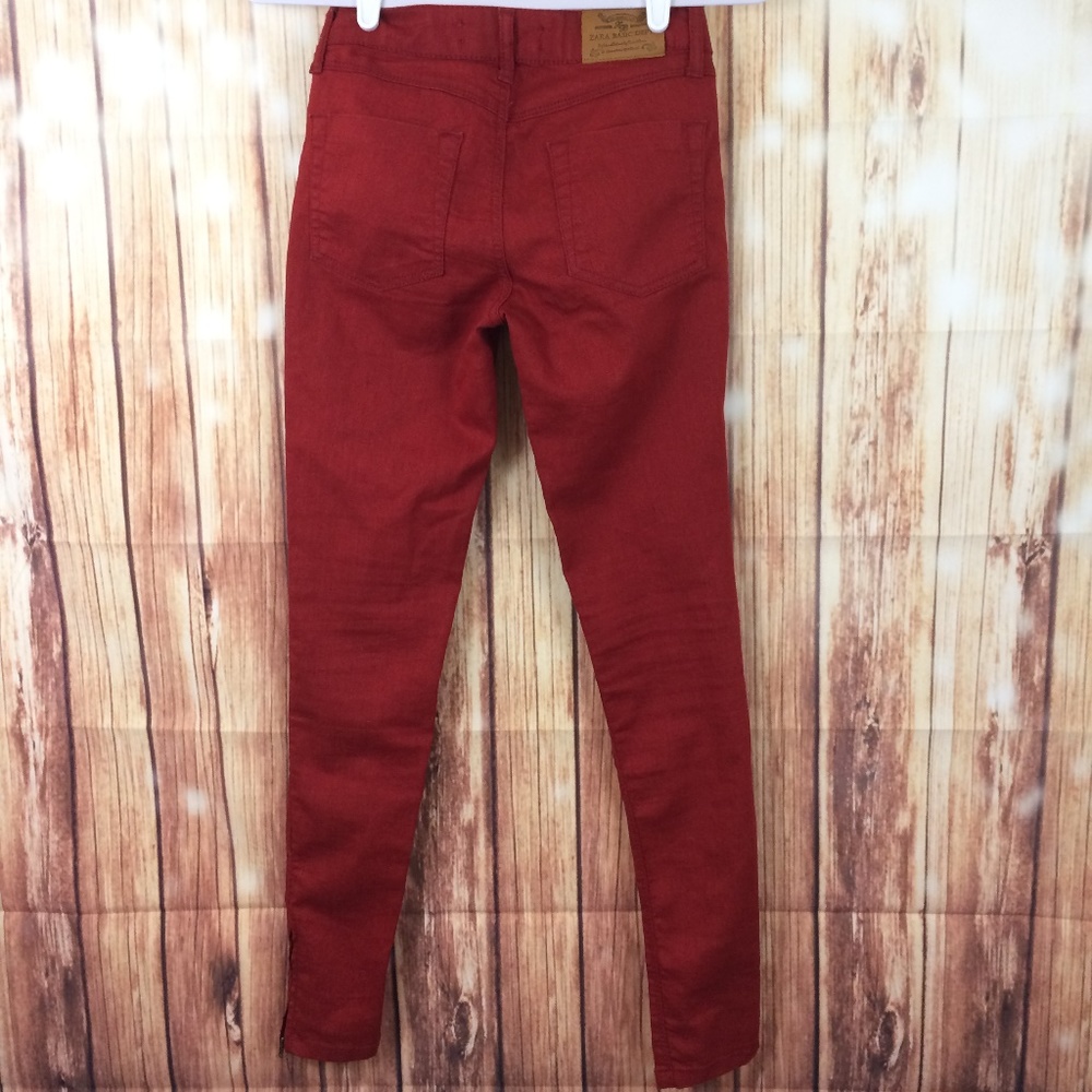 Zara Basic Dept Fire Red Skinny Jeans Zipper Leg - Picture 4 of 9